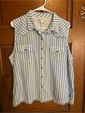Ariat Blue & White Striped Sleeveless Button-Down Tank